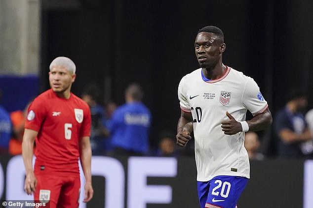 Folarin Balogun of the United States celebrates after scoring the team's first goal