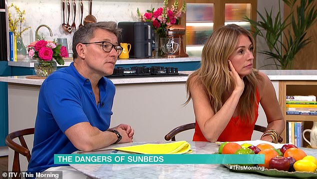 The show's hosts Ben Shepard (left) and Cat Deeley (right) told viewers about a recent survey which revealed a quarter of Brits still use sunbeds.