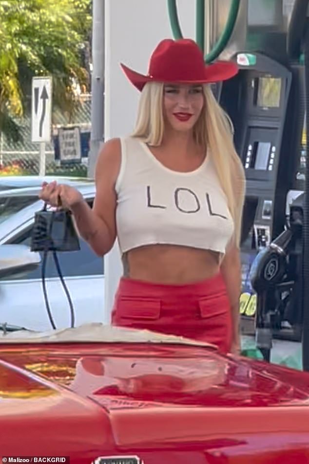 The TiK ToK singer donned a white tank top that read the phrase 'LOL,' in reference to a post she posted on X/Twitter after learning that Perry was working again with producer Dr. Luke, whom Kesha accused in the past of physical and sexual abuse.