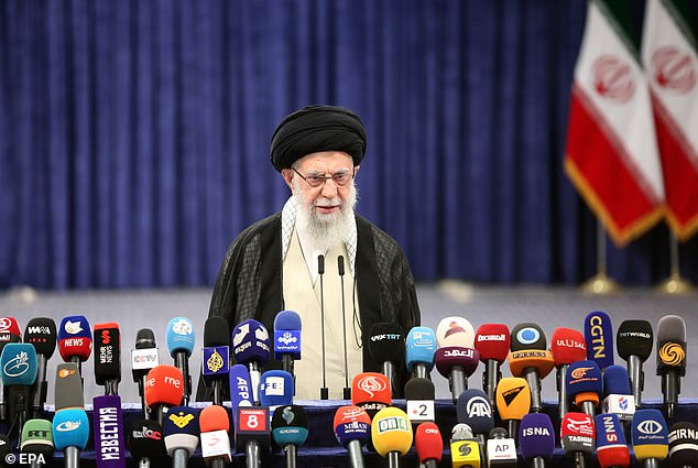 Iran's Supreme Leader Ayatollah Ali Khamenei speaks to the media after casting his vote during the presidential election in Tehran