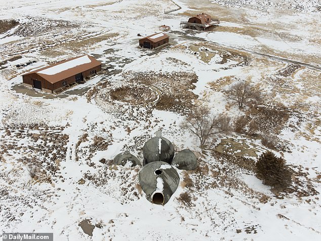 Several buildings and domes were seen amidst the Wyoming snowfall in March 2023.