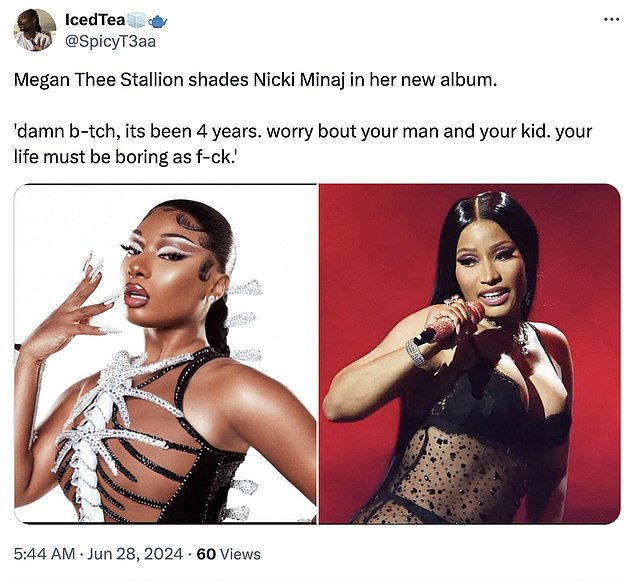 1719570957 289 Megan Thee Stallion reignites bitter feud with Nicki Minaj by