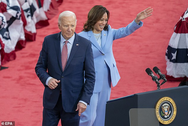 US President Joe Biden with Vice President Kamala Harris during the election campaign in May