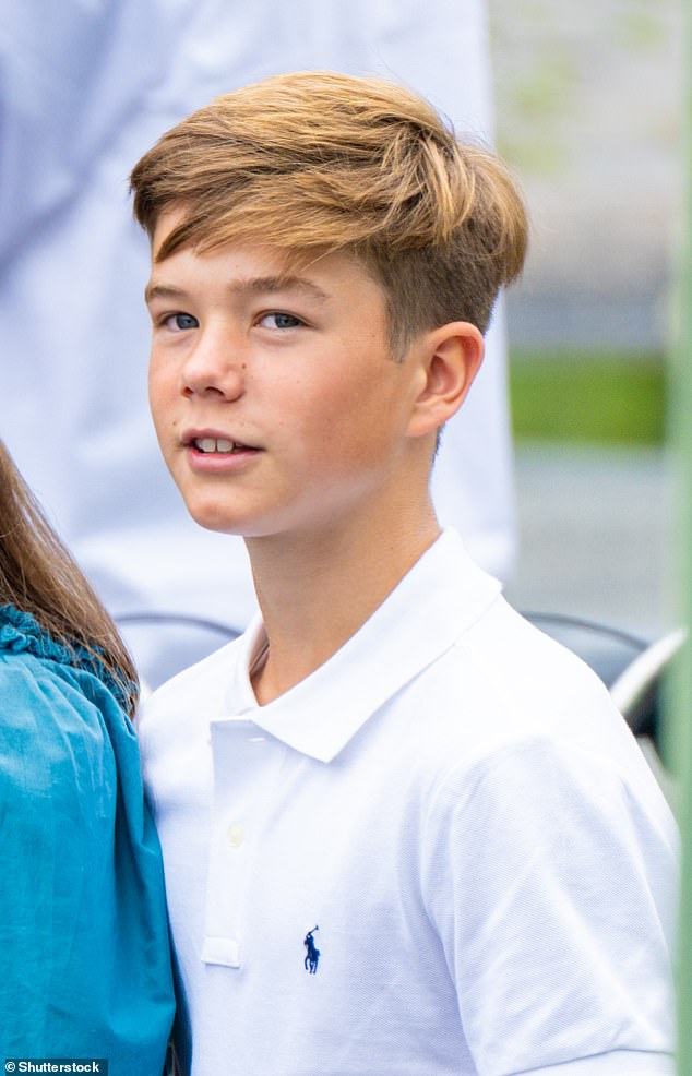 Prince Vincent, Princess Josephine's twin brother, looked dapper in a white polo-neck shirt as he joined in the festivities.