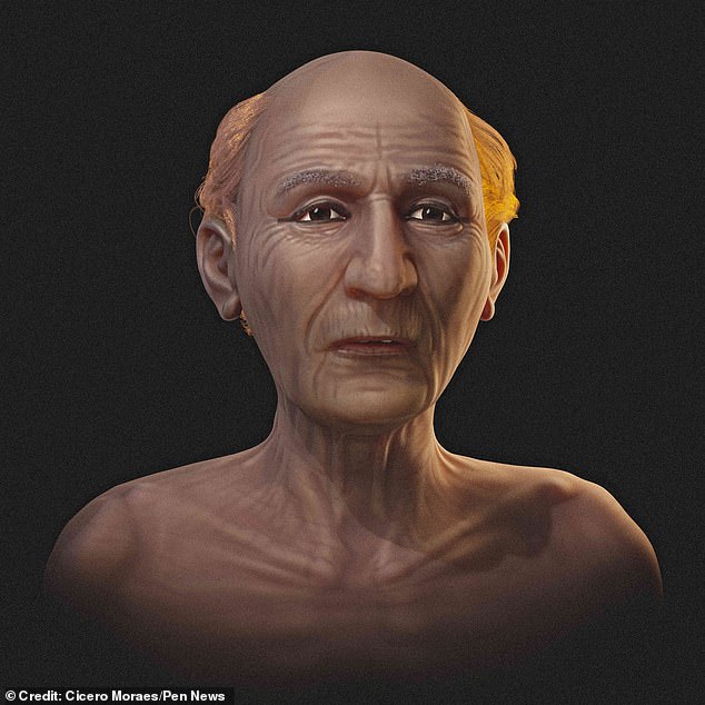 Scientists used a 3D model of the king's mummified face, covering it with soft tissue and skin to recreate his appearance at the time of his death, around age 90.