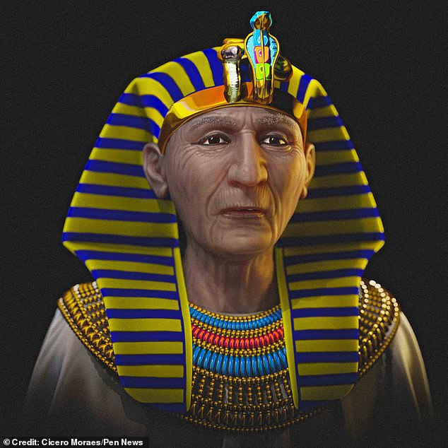 The realistic image revealed a frail, elderly man with a weathered face, and some features were similar to the giant statues of Ramses still found in Egypt.