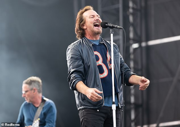 A statement on X, formerly Twitter, read: 'Pearl Jam's concert scheduled for Saturday 29th June at Tottenham Hotspur Stadium in London has sadly been cancelled due to illness in the band (Eddie Vedder and Stone Gossard pictured in June)