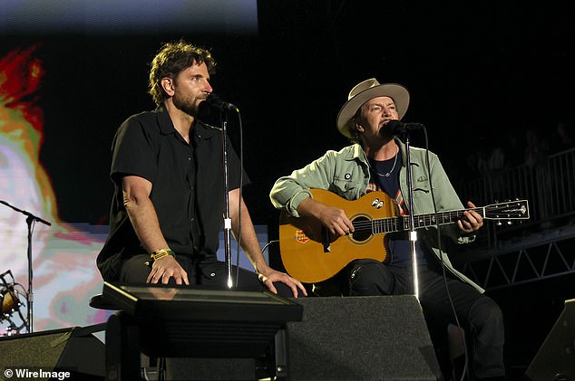 She was seen performing an acoustic version of Maybe It's Time alongside the Pearl Jam frontman, who she previously said inspired her character Jackson Maine in her 2018 film A Star Is Born.