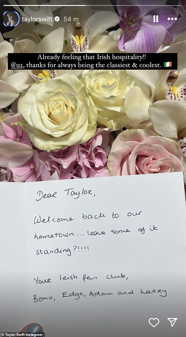 The singer took to her Instagram Story on Friday to share with her followers a gorgeous snap of a bouquet of pastel flowers along with a handwritten card.