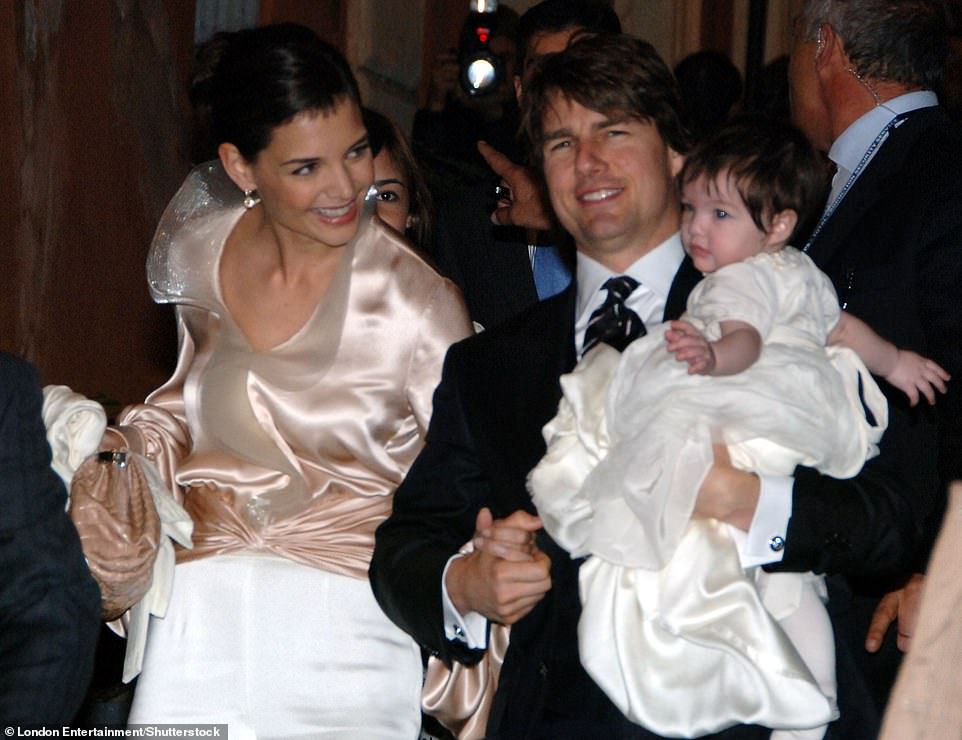 Katie and Tom are pictured with baby Suri in 2006, heading to their wedding rehearsal dinner in Italy.