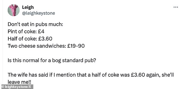 Despite ordering just four items from the menu and no alcoholic drinks, her bill came to £32.50.