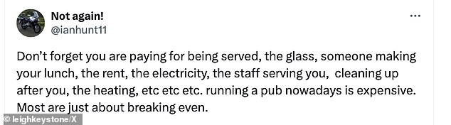 However, some people have expressed solidarity with local pubs and restaurants, saying their bills are also rising.