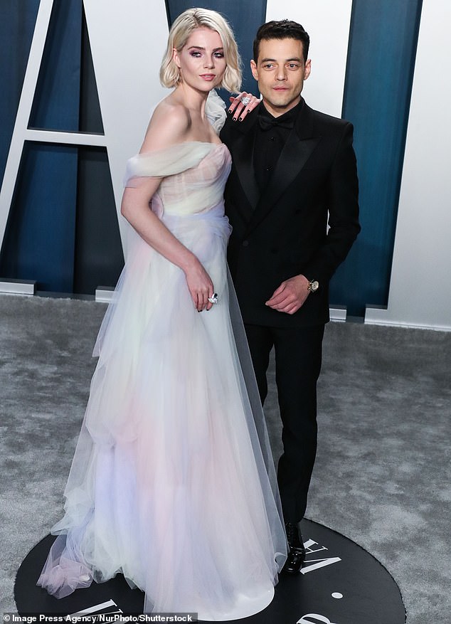 Rami dated Lucy Boynton for over five years together, before they split, just before he met Emma (pictured together in February 2020).