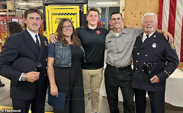 His mother, Sabrina Laffan (second left), was at the scene to identify him, just four years after her husband, Assistant Fire Chief Sean Laffan, died.