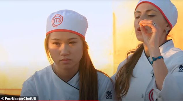 Viewers were shocked to see the clip which appears to be from the 2014 season of MasterChef US. The action-packed segments show a showdown between contestants Leslie Gilliams, 56, and Ahran Cho, an 18-year-old student (pictured).