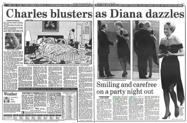 The Daily Mail's coverage of Princess Diana's iconic revenge dress at the time in 1994