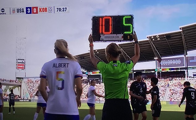 Fans booed her after being introduced as a substitute while wearing a rainbow-themed shirt earlier this month.