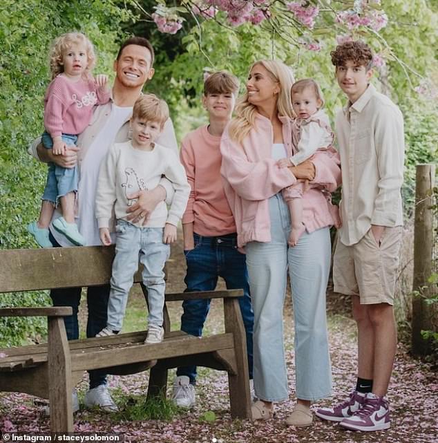 Stacey shares Zachary, 16, with ex-boyfriend Dean Cox, Leighton, 12, with ex-fiancé Aaron Barnham, and Rex, five, Rose, two, and Belle, 16 months, with husband Joe (all pictured)