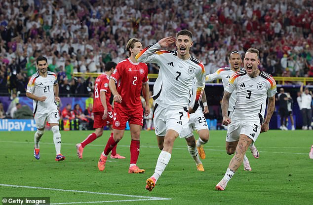 Kai Havertz scored the first goal of the game from the penalty spot after a controversial call for handball.