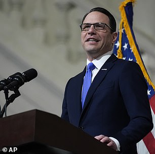 Governor Shapiro delivers his fiscal year 2024-25 budget address to a joint session of the state House and Senate in the State Capitol Rotunda in February.