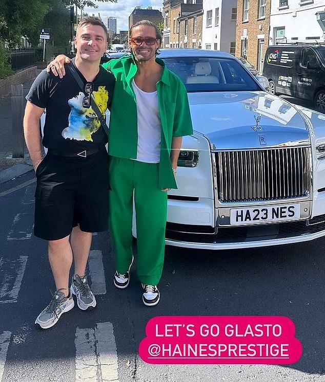 Vogue Williams and her husband Spencer Matthews arrived at Glastonbury in a white Rolls-Royce Phantom VIII.