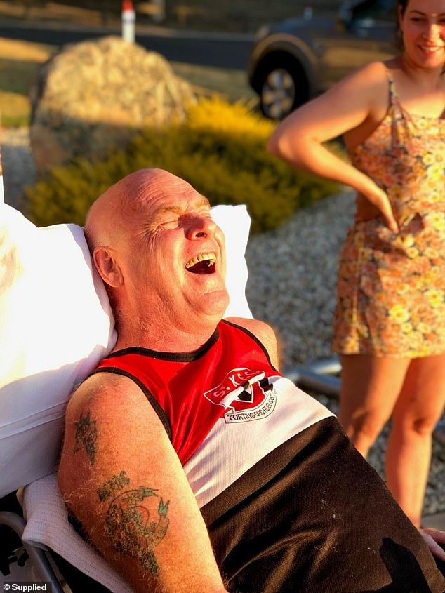 Pattenden is pictured enjoying the sun on his skin after spending three months in a hospital room.