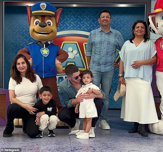 Nick and Malti were joined by Priyanka's mother Dr Madhu Akhouri Chopra and friends Sudeep and Tamanna Dutt at the Gold Coast theme parks earlier in the week.