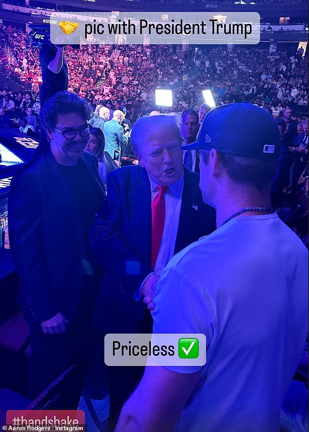 Rodgers shared a photo of himself shaking Trump's hand after rumors that she ignored him.