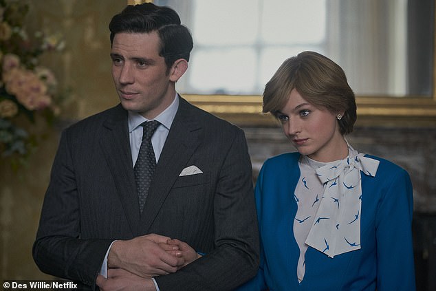 Emma, ​​seen here in The Crown as Princess Diana alongside Josh O'Connor as Prince Charles