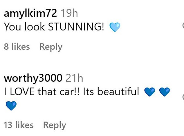 Fans punctuated their praise with blue hearts as they expressed their approval of the vehicle and dress.