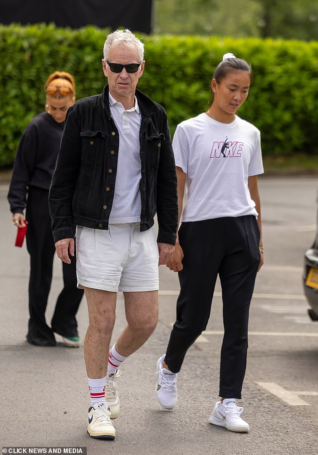 In another series of shots, McEnroe took off his wig and swapped it for a pair of sunglasses.