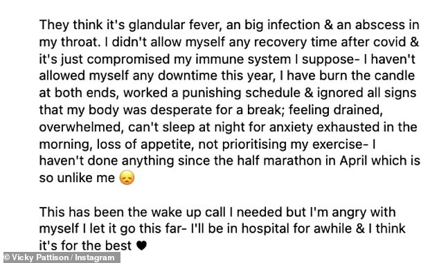 She shared a health update with her followers.