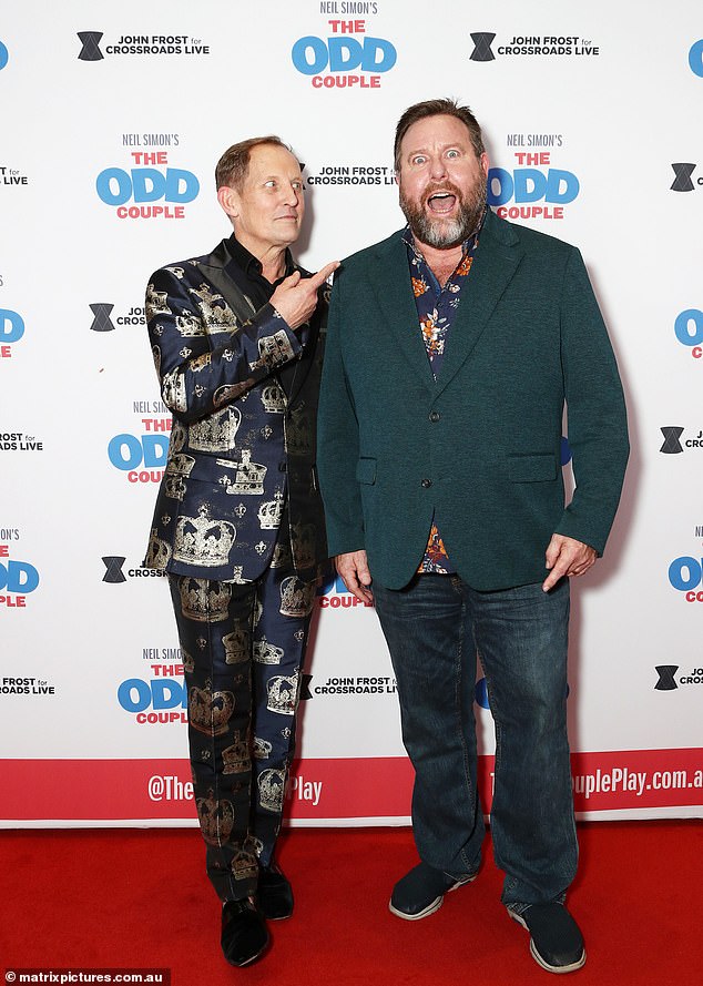 Meanwhile, current stars Todd McKenney, 59 (left) and Shane Jacobson, 54 (right), posed spectacularly on the red carpet ahead of their star-studded appearance in the play.