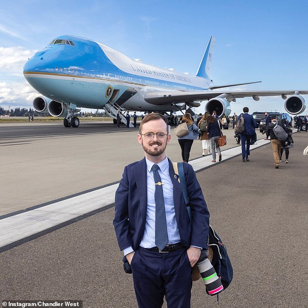 Former White House deputy director of photography Chandler West (pictured) wrote in an Instagram story: 