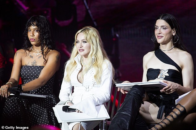 Madonna (center) was accompanied by her fellow judges Tokischa (left) and Arca (right)