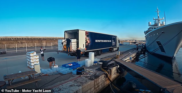 While the Motor Yacht Loon is docked in Marseille, a day before the charter guests are due to arrive, a truck loaded with goods arrives from the Netherlands.