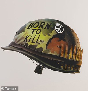 The original poster for the film shows a war helmet with the words 