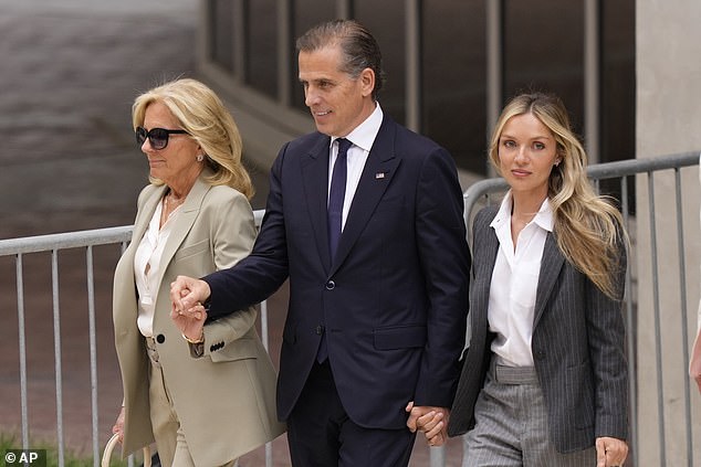 Hunter Biden, son of President Joe Biden, accompanied by his mother, first lady Jill Biden and his wife, Melissa Cohen Biden, leaves the federal courthouse after hearing the verdict, Tuesday, June 11, 2024, in Wilmington, Del