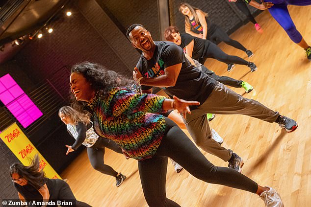 They seemed to be having fun as she wore a colorful top and he wore a Zumba t-shirt.