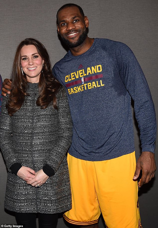 However, American stars can't resist going beyond the most reserved greeting when in the presence of royalty, as Tom demonstrated at the evening's event. He follows in the footsteps of fellow Americans who have drawn attention for being sensitive, including Michelle Obama, who put her arm around the Queen, and LeBron James, who did the same with Kate Middleton (pictured).