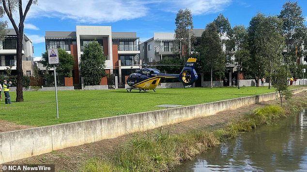 The Mounties Care CareFlight helicopter with a specialist doctor on board was dispatched to the scene and arrived five minutes after the call (pictured)