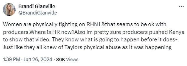 Glanville, who has been accused of sexual assault by Real Housewives Ultimate Girls' Trip co-star Caroline Manzo, took to X (formerly Twitter) to defend Moore and apparently criticized Bravo for 