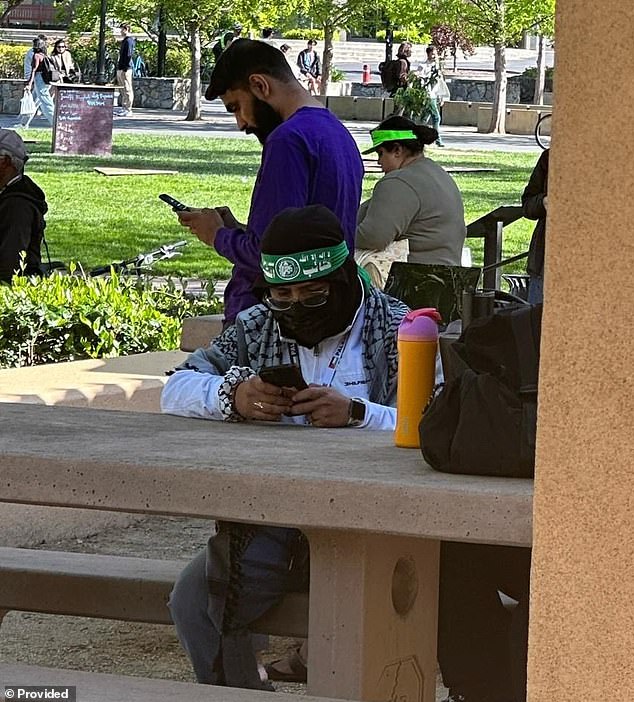 Last month, an unidentified pro-Palestinian individual on the Stanford campus was photographed wearing the same green headband sported by Hamas terrorist fighters in Gaza.