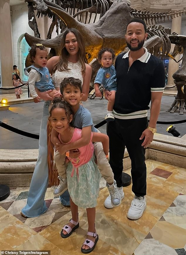 Chrissy and Jon share four children: Luna, eight, Miles, six, Esti, one, and Wren, who turns one next week.