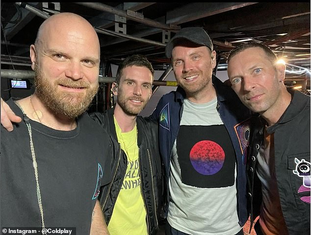 Coldplay headlined Glastonbury in 2002, 2005, 2011 and 2016. Chris with (LR) Will, 46, Guy, 45 and Johnny, 46 in February.