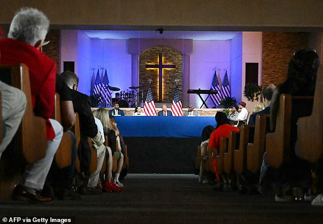 About 1,000 people gathered at Church 180 in Detroit, Michigan, to hear Trump speak.