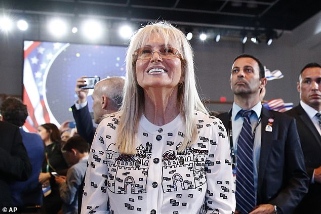 Miriam Adelson, wife of the late Las Vegas Sands Corporation CEO and Republican mega-donor Sheldon Adelson, listens as President Donald Trump speaks at the American Israel Council National Summit in Hollywood, Florida