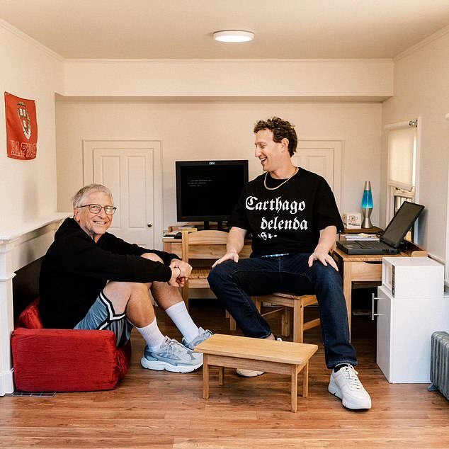 Last month, Zuckerberg celebrated his 40th birthday by sharing a selection of photos, including this one of him sitting next to Bill Gates in a miniature version of his old Harvard dorm room.