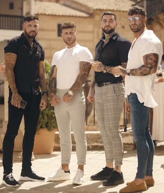 The 'four boys' recreate their 2020 photo in new Paddy Power advert (pictured left to right: Kevin Rooney, Alex Lacey, Jamie Phillips and Connor Humpage)