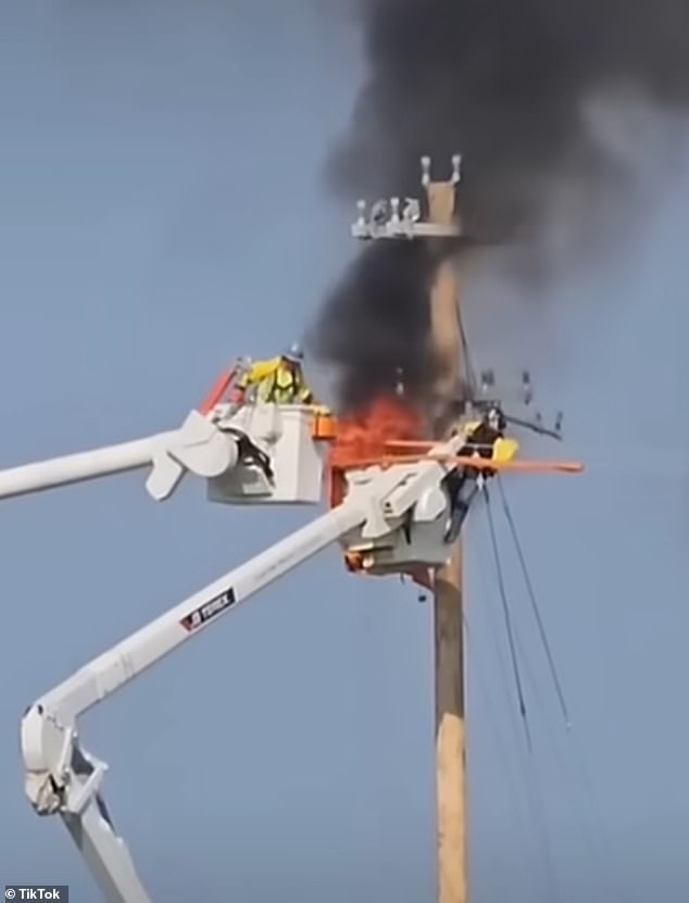 One of the lineman's teammates comes to the rescue just in time.